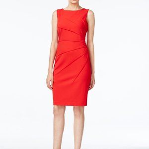 Calvin Klein NWOT red sheath dress size 10 sleeveless asymmetric side pleats
